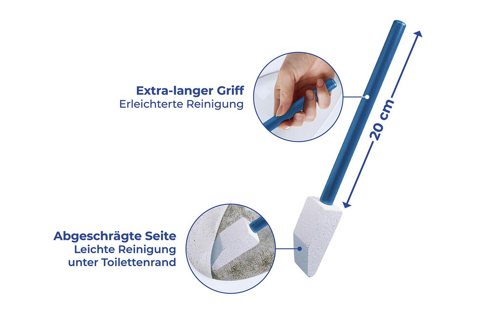Toilettenreiniger Spezial, 3er Set  mit abgeschrägten Bimsstein und Holzgriff