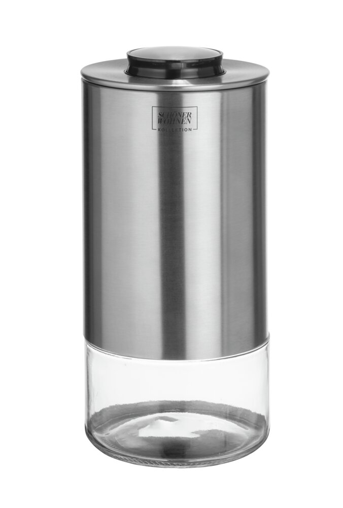 Aufbewahrungsdose Mod. ENOLA, 0,98L, glas, edelstahl, transparent/silber/schwarz  dicht verschließbar, ideal für Küche