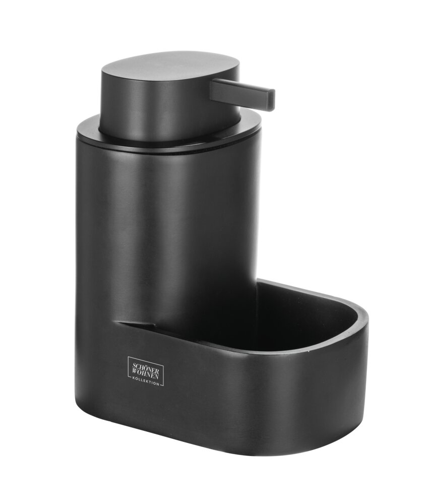 Seifenspender Mod. SHILA, schwarz, Kunststoff, 0,4l, 12,5x15,5x9 cm  mit Schwammablage für Küche