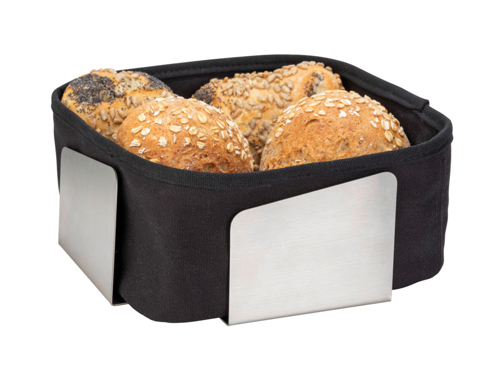 Brotkorb Mod. FLAVIO, schwarz, Edelstahl, Polyester, Baumwolle, 20x9x20 cm  abnehmbarer Stoffeinsatz