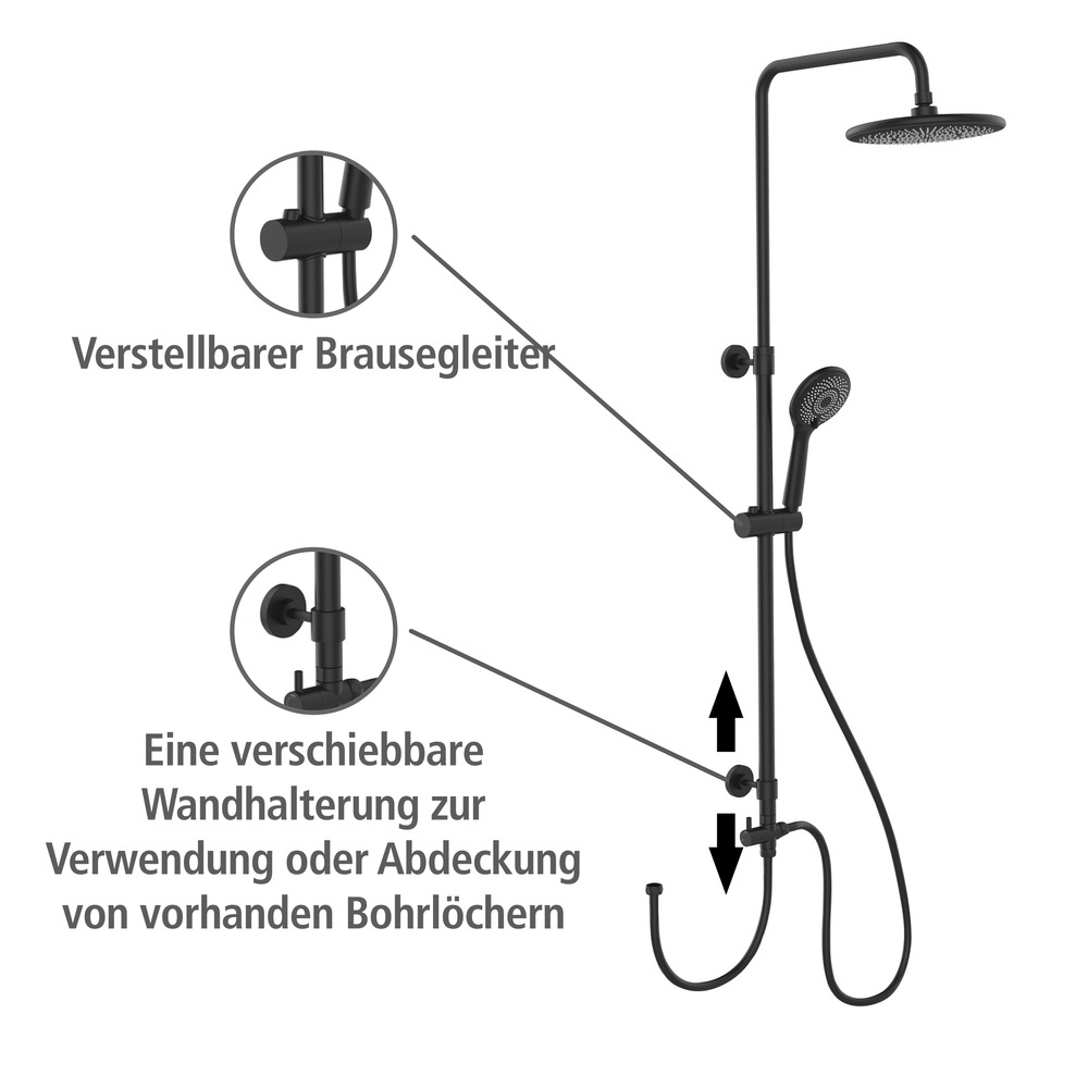 Duschsystem Watersaving Schwarz  Einfacher Anschluss an bestehende Armatur oder Wandanschlussbogen