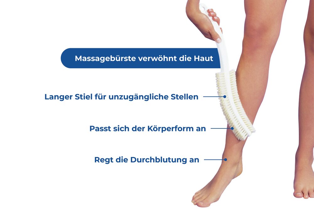Massagebürste mit Naturborsten  passt sich der Körperform an