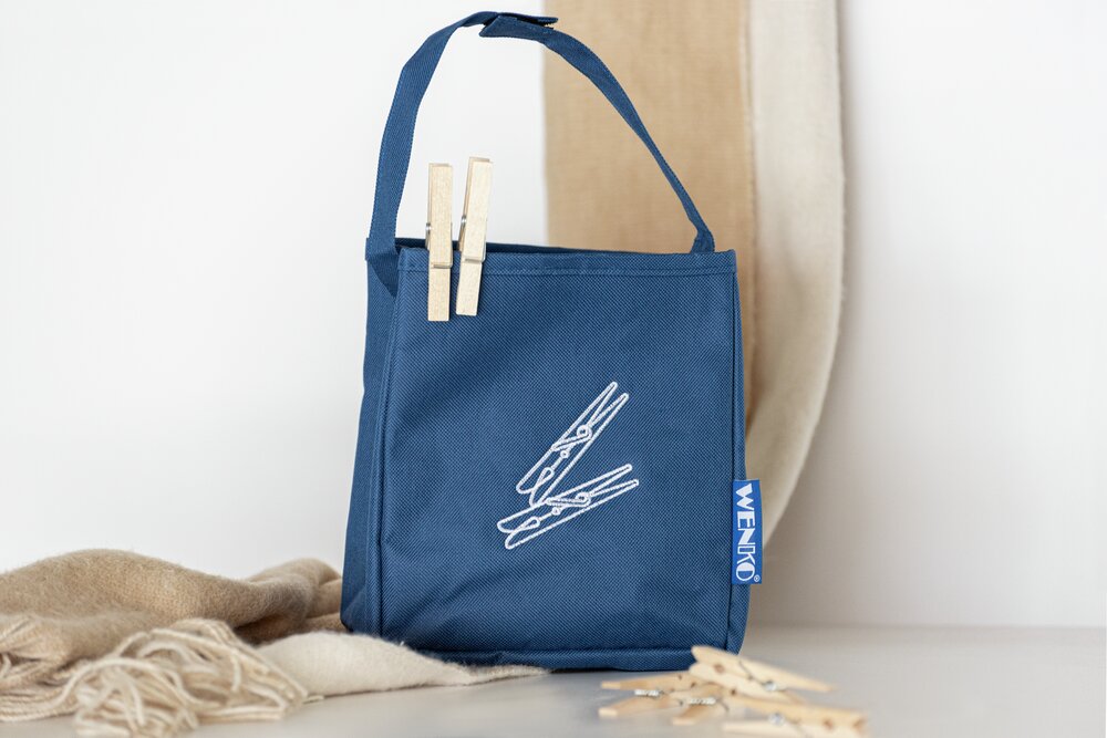 Sac porte pinces à linge bleu  avec accroche pour la corde à linge