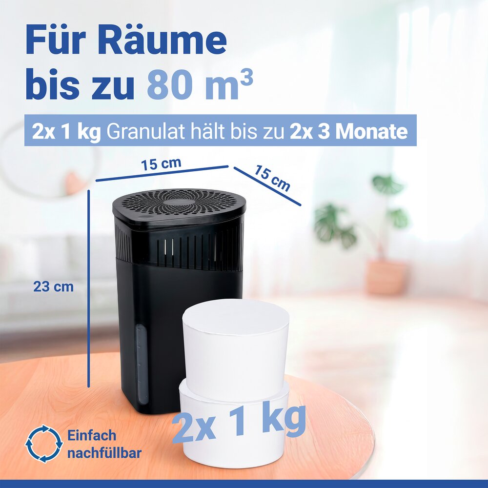 Déshumidificateur d'air Mod. Drop Noir 2 x 1000 g  pour pièces jusqu’à env. 80 m³
