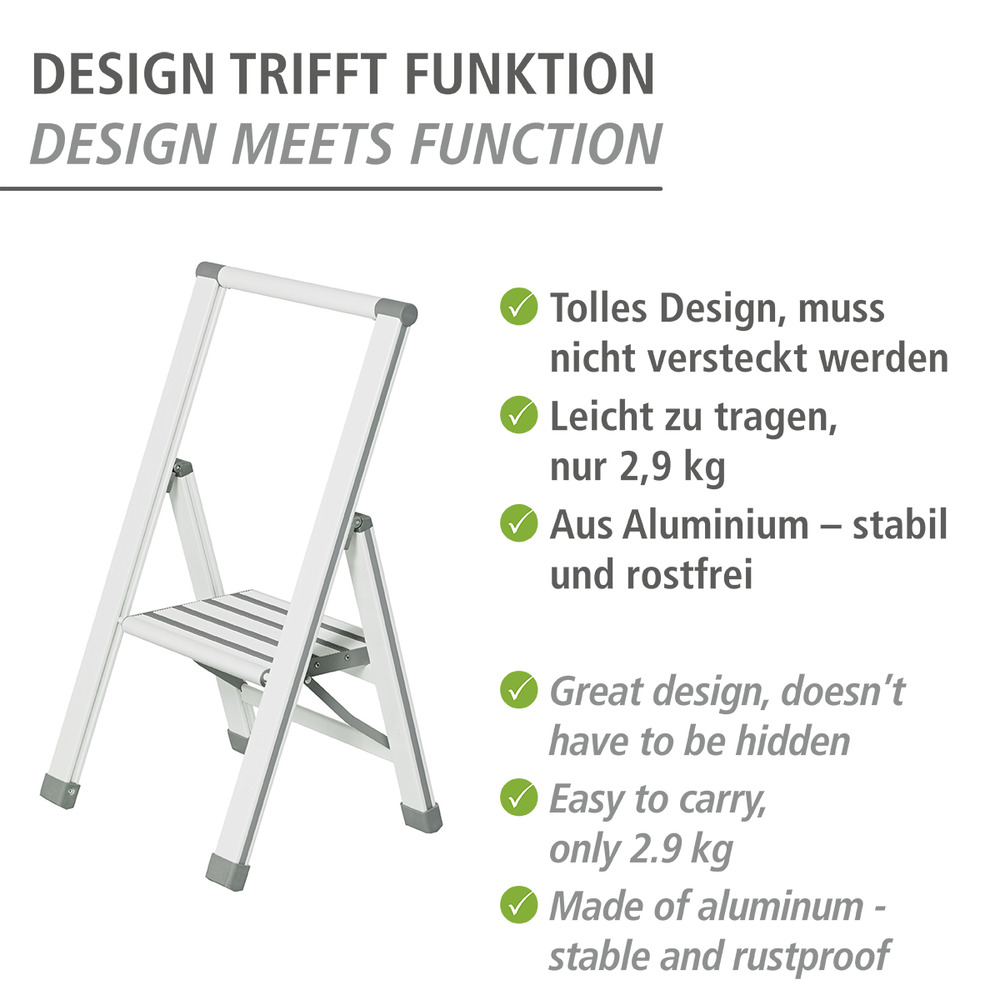 Alu-Design Klapptrittleiter 1-stufig Weiß  Haushaltsleiter