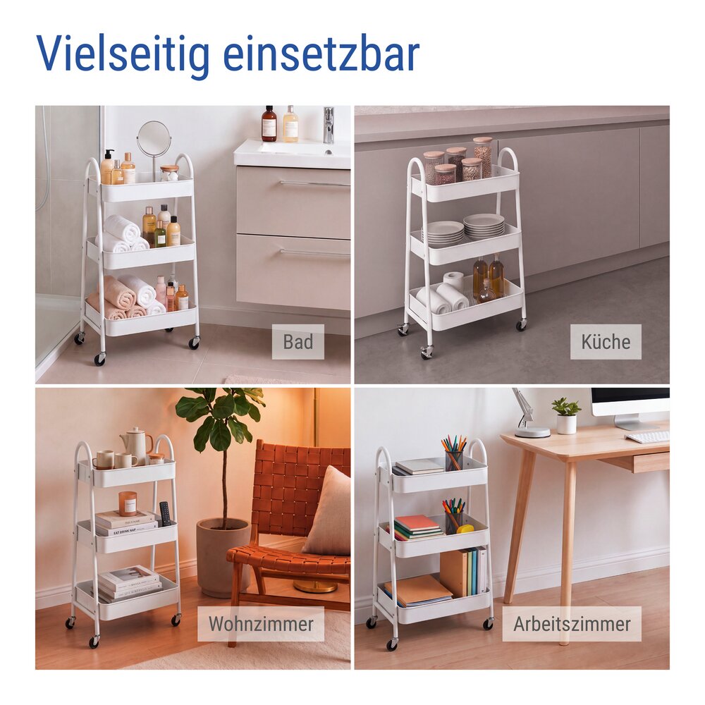 Haushaltswagen Mod. Torriana Weiß  mit 3 Ablagen