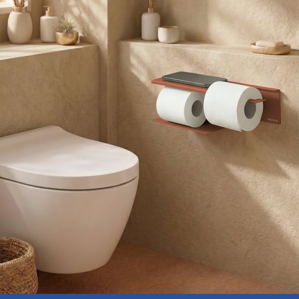 Turbo-Loc® Toilettenpapierhalter mit Ablage Mod. Lizan Braun  Befestigen ohne Bohren