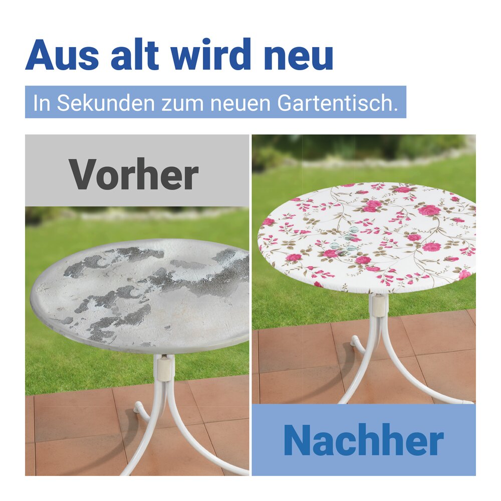Spann-Tischdecke Mod. Rosen, Ø 70 - 86 cm  für Garten und Outdoor-Bereich