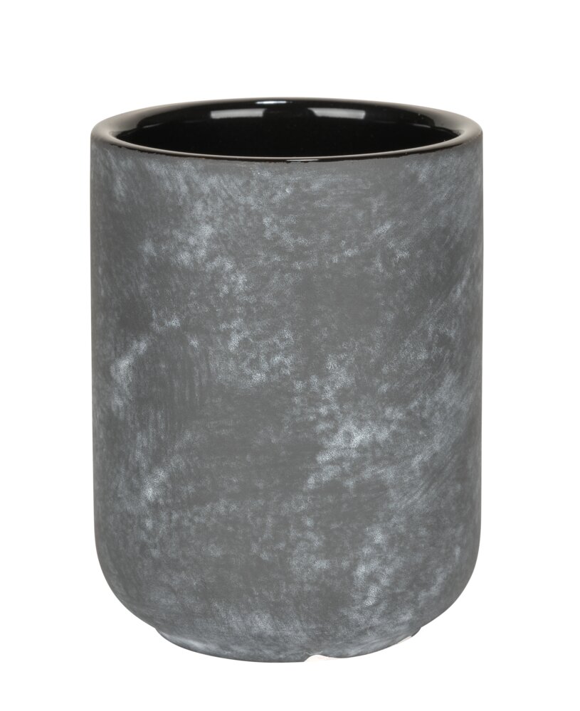 Zahnputzbecher Mod. Sacile, grau/schwarz, Keramik, Ø7.5x10 cm  in Beton-Optik, robustes Design