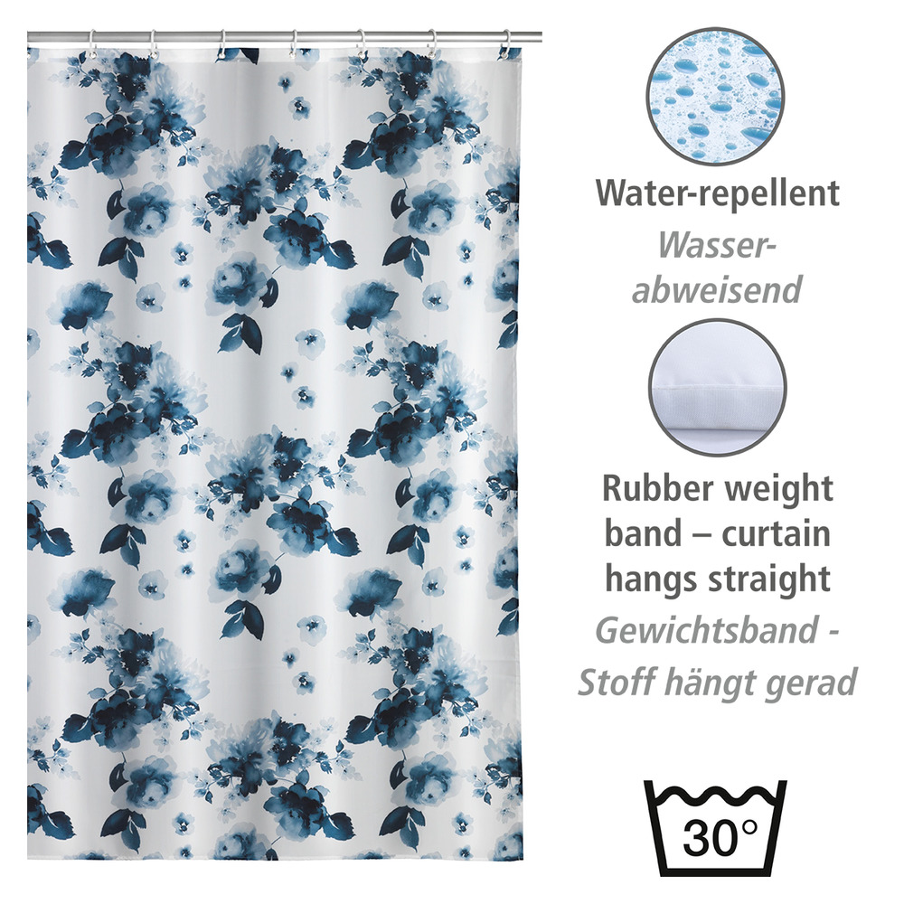 Anti-Schimmel Duschvorhang Rose Bleu, 180 x 200 cm  Textil (Polyester), waschbar