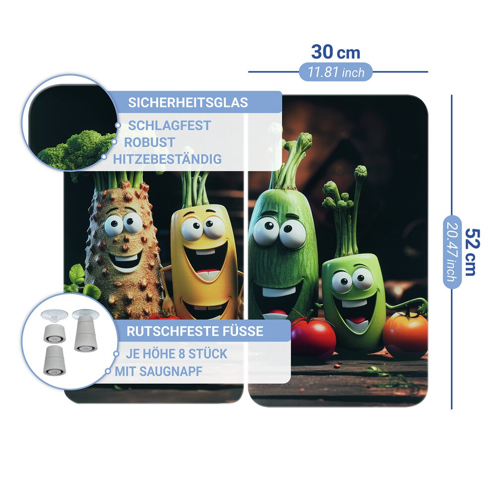 Plaque de Recouvrement Universelle Mod. Légumes amusants, set de 2  pour tous les types de cuisinières
