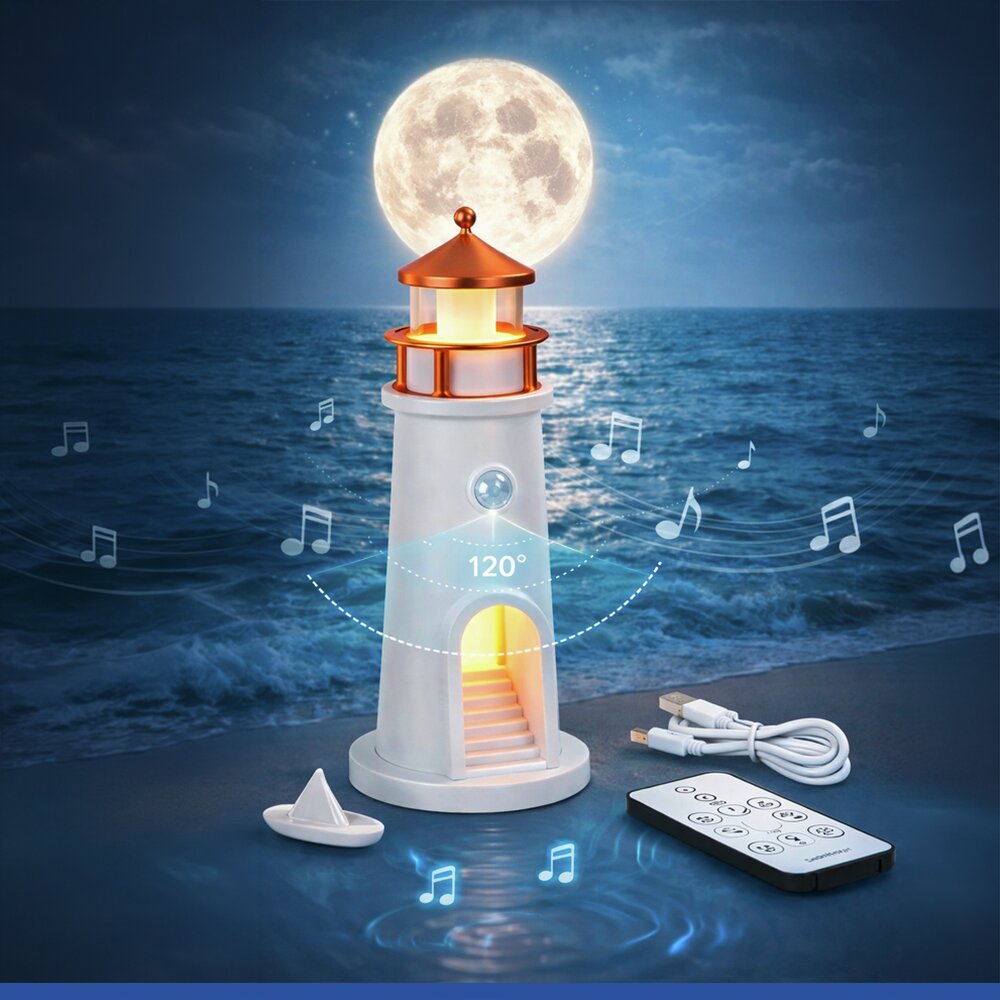 LED Nachtlicht Leuchtturm  mit Mondprojektion und Bewegungsmelder