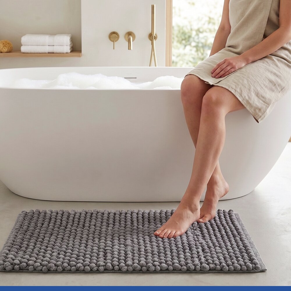 Tapis de bain Mod. Solivo gris, 50 x 80 cm  antidérapant et lavable à 30 °C