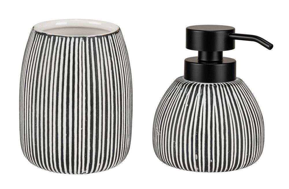 Seifenspender Set Mod. Pascoli, schwarz/weiß, Keramik, 2-tlg, 0.5L  streifenmuster, modernes design