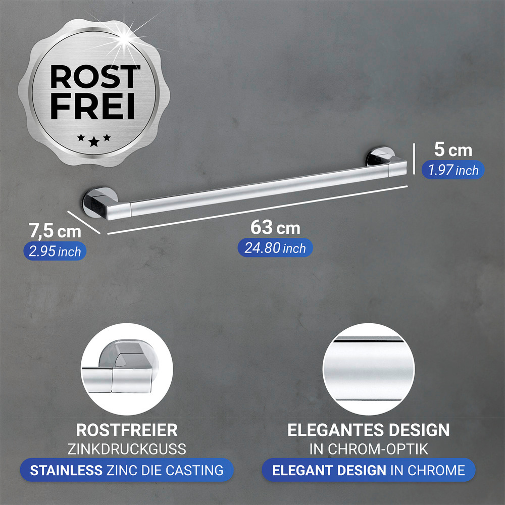 UV-Loc® Badetuchstange Uno Mod. Maribor 60 cm  Befestigen ohne Bohren mit innovativem Klebesystem