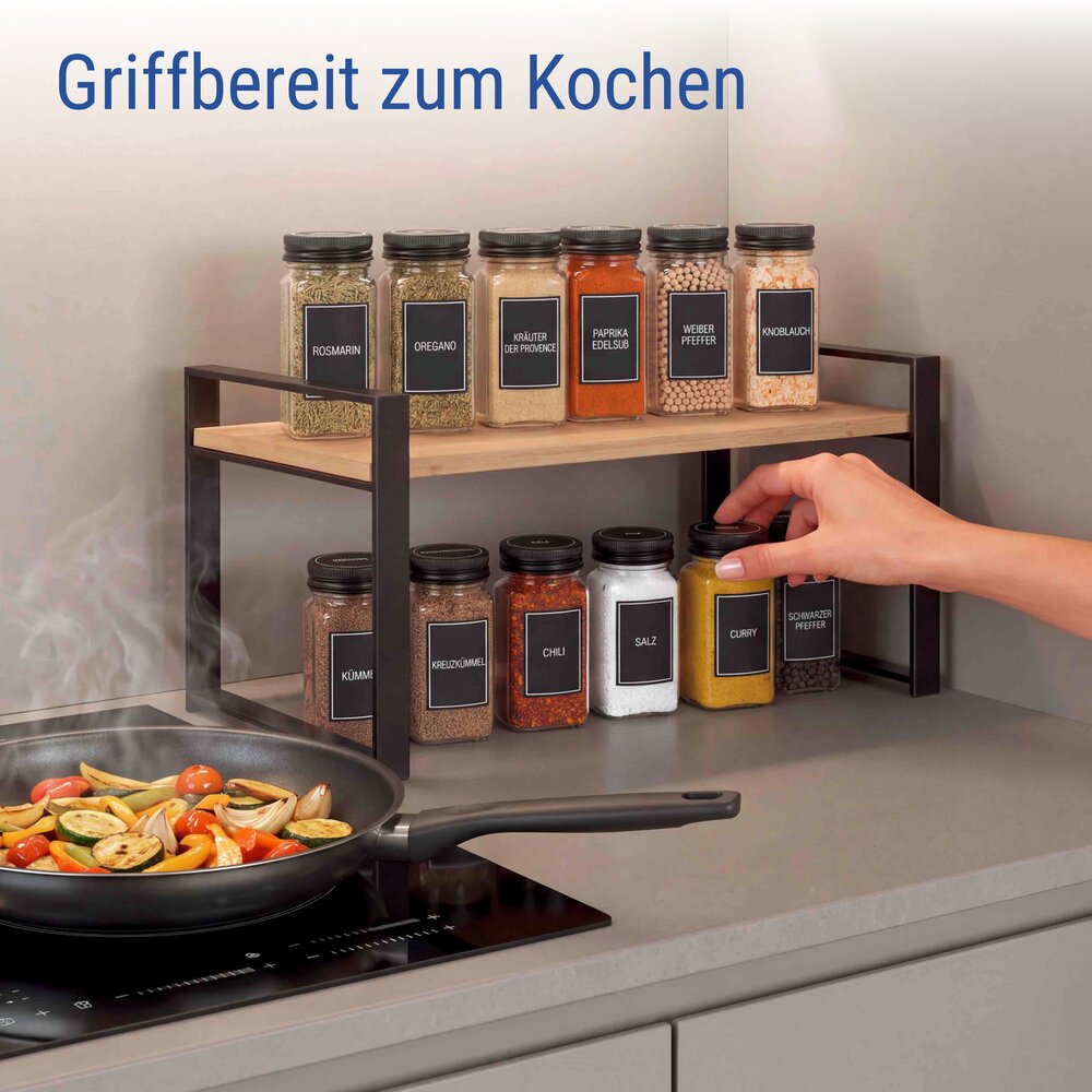 Küchenregal Mod. Lou, mit Gewürzgläsern, 13-tlg.  1 Ablage