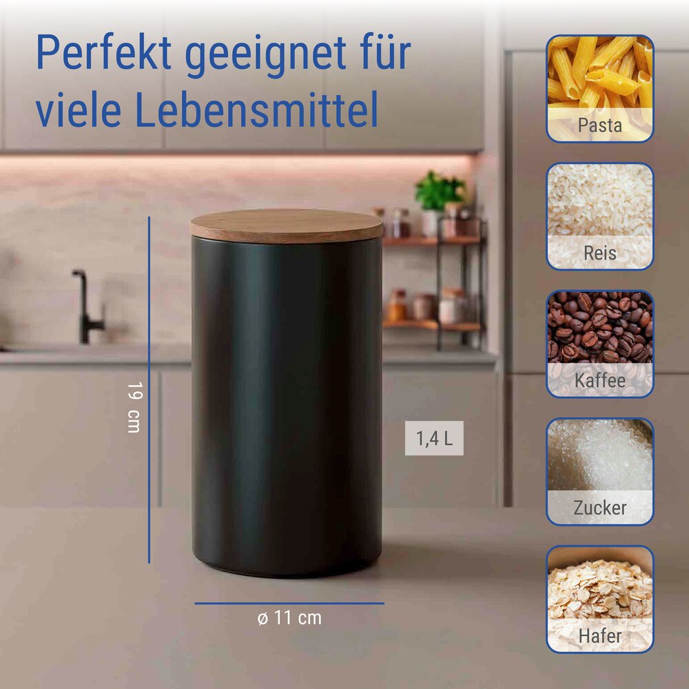 Vorratsdose Mod. Mio Schwarz 1,4 L  Vorratsbehälter aus Borosilikatglas mit Deckel