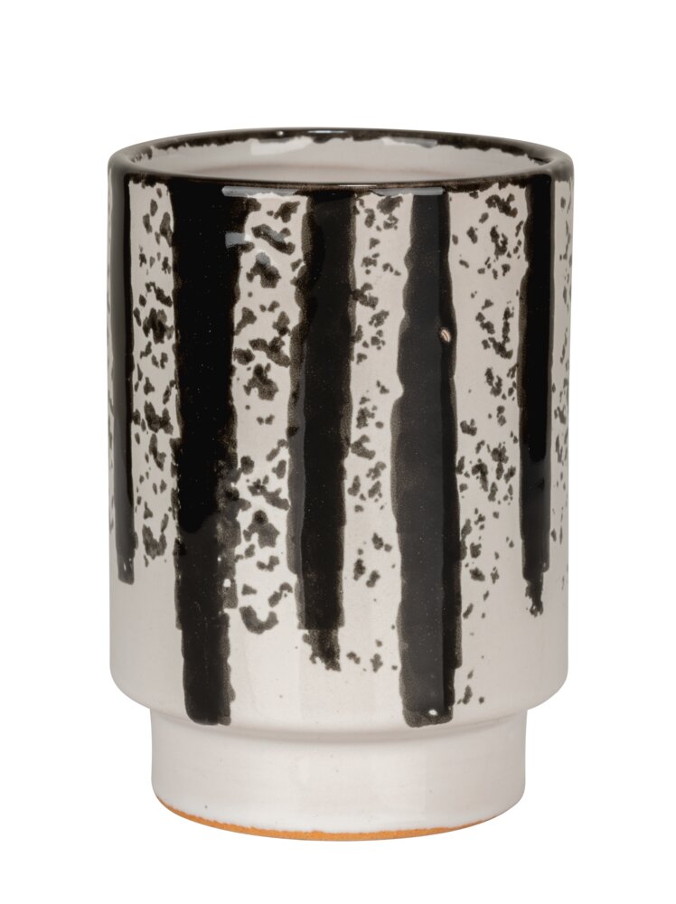 Gobelet à dents Mod. Subiza, blanc noir, céramique, Ø8,5x11 cm  peint à la main élégant