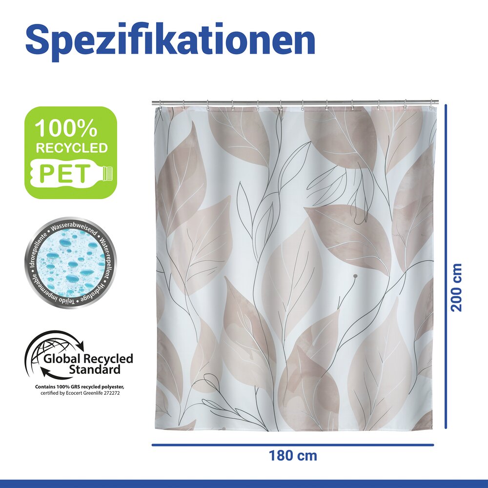 Duschvorhang Mod. Pula, 180 x 200 cm  100 % Polyester aus recyceltem PET