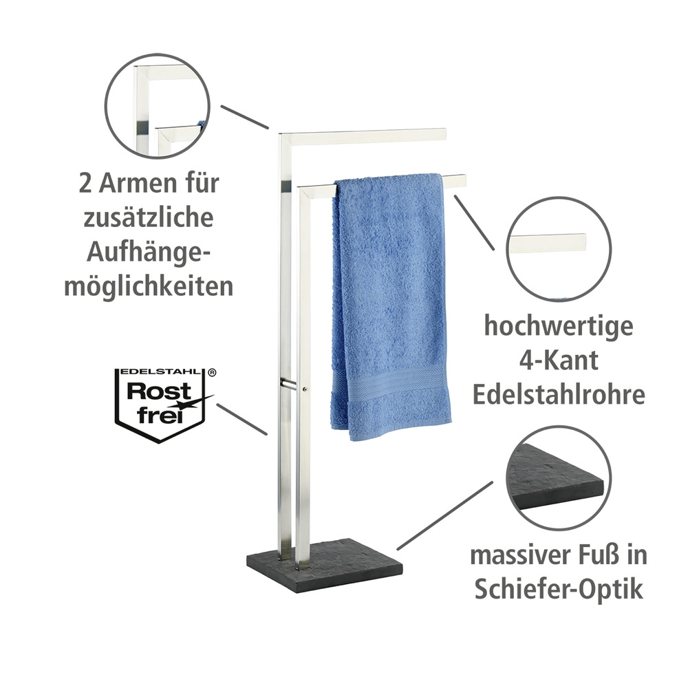 Handtuchständer Mod. Slate-Rock mit 2 Armen  Kleiderständer, Edelstahl rostfrei