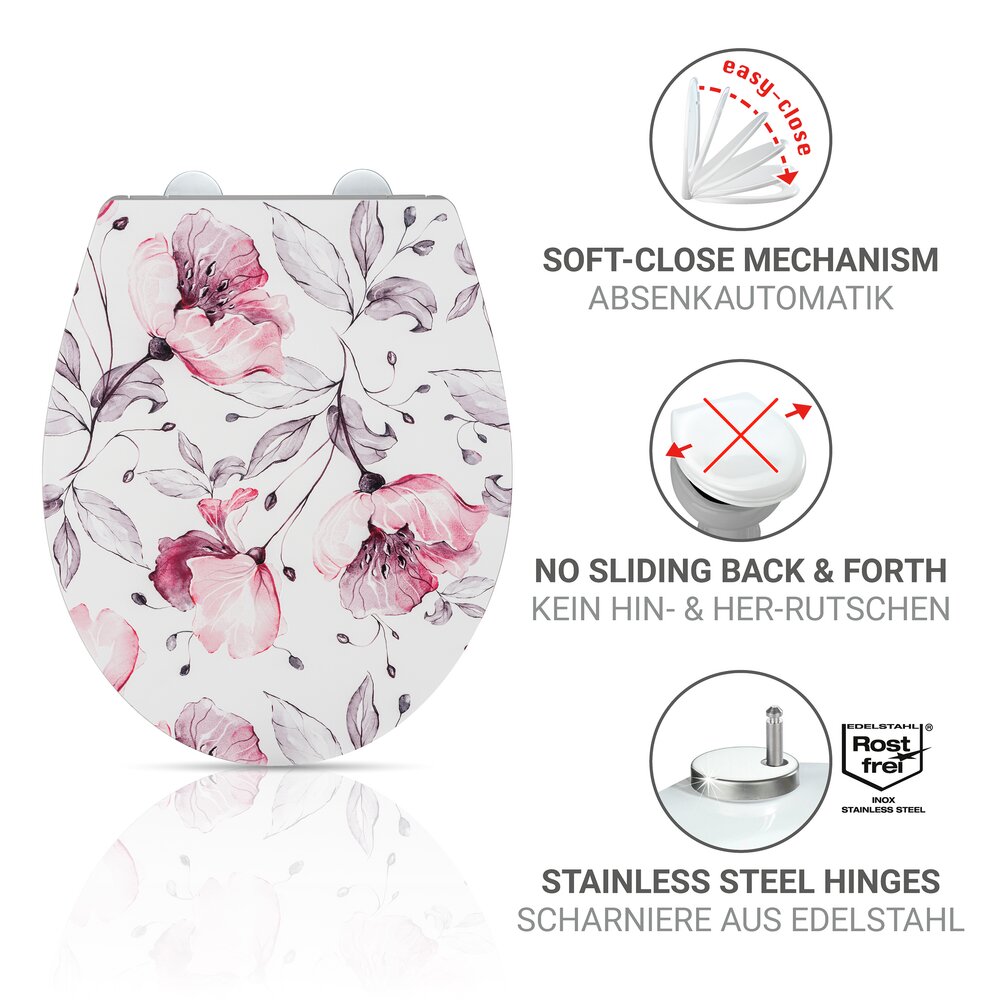 Siège WC Mod. Ripa, multicolore, plastique thermodurci, 38x44,5 cm  avec abaissement automatique Easy-Close