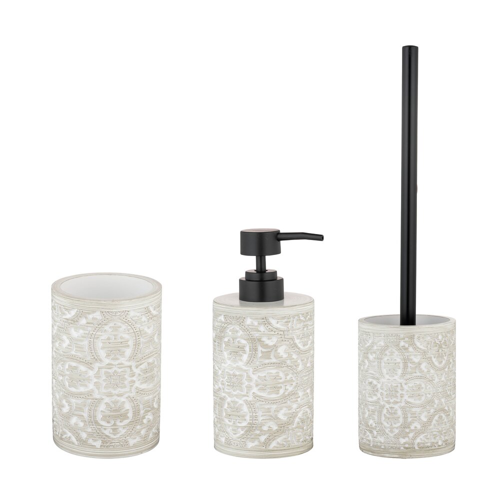 Bad-Accessoire Set Mod. Ortezzano Grau, 3-teilig  aus hochwertigem Polyresin