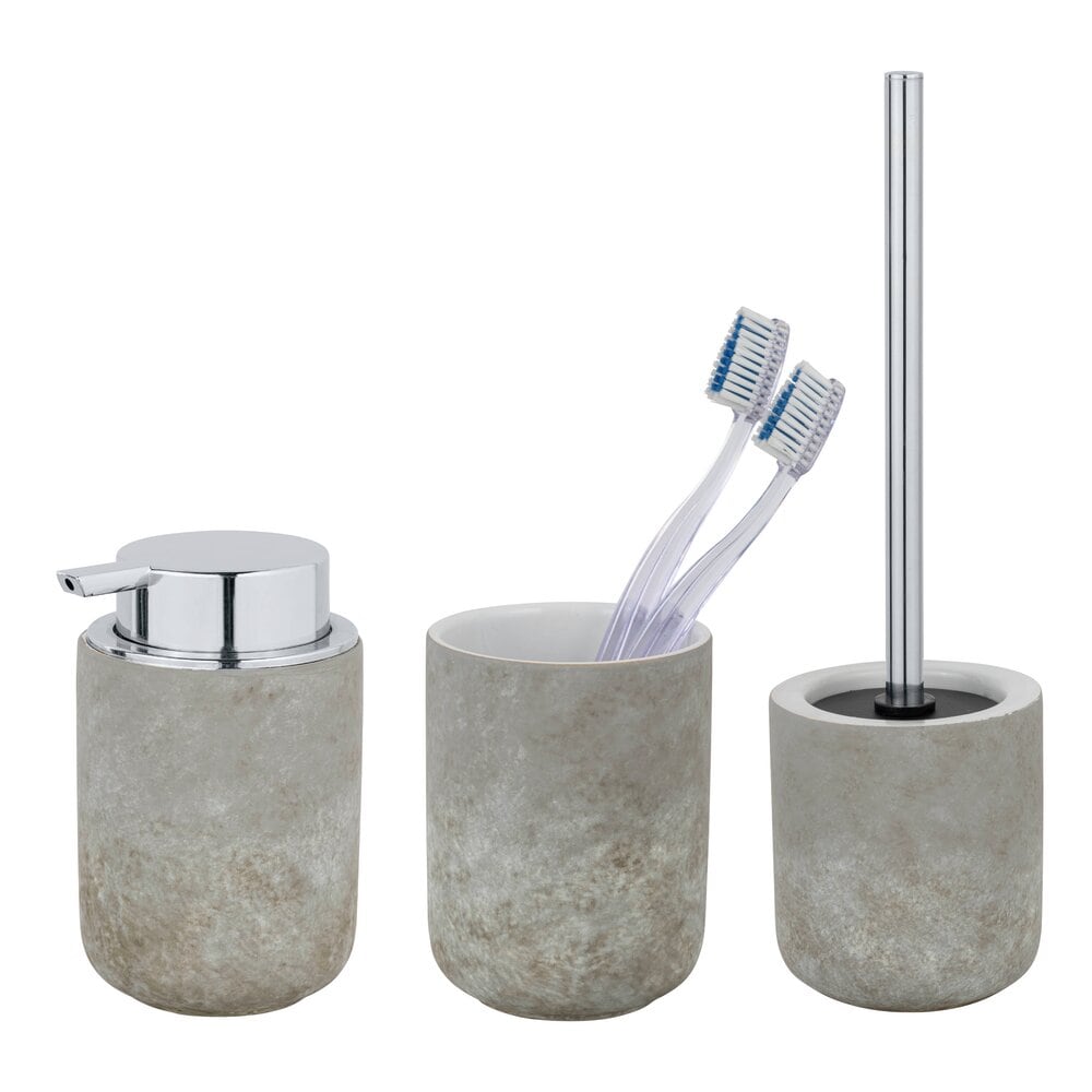 Bad-Accessoire Set Mod. LONDA Grau, 3-teilig 1 x WC-Garnitur, 1 x Zahnputzbecher, 1 x Seifenspender
