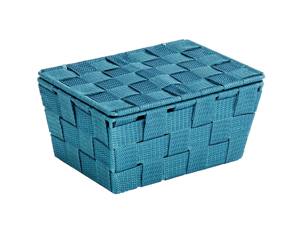 Aufbewahrungskorb mit Deckel Mod. Adria Petrol  Kunststoff-Geflecht