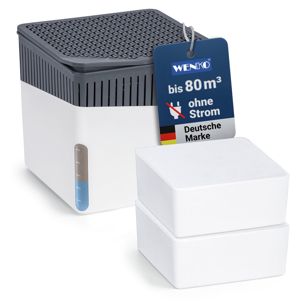Déshumidificateur d'air Mod. Cube Blanc 1000 g avec recharge  pour pièces jusqu’à env. 80 m³