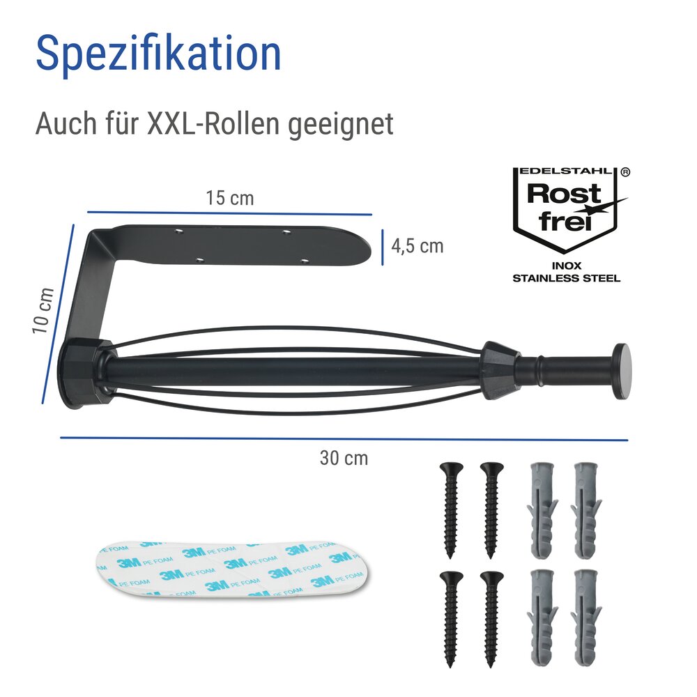 Küchenrollenhalter ohne Bohren, Schwarz  platzsparende Montage unterm Küchenschrank