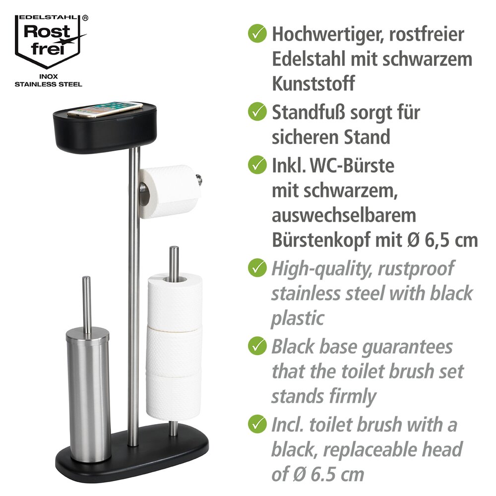 Combiné WC avec boîte de rangement Rivazza noir  porte-brosse WC et dérouleur papier