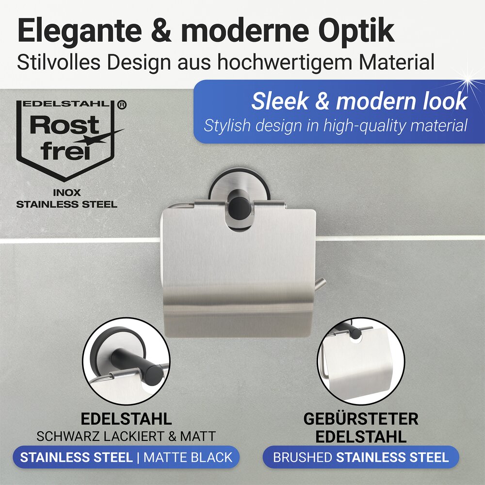 Porte papier toilette avec abattant UV-Loc®  Fixation sans percer grâce à un système adhésif innovant