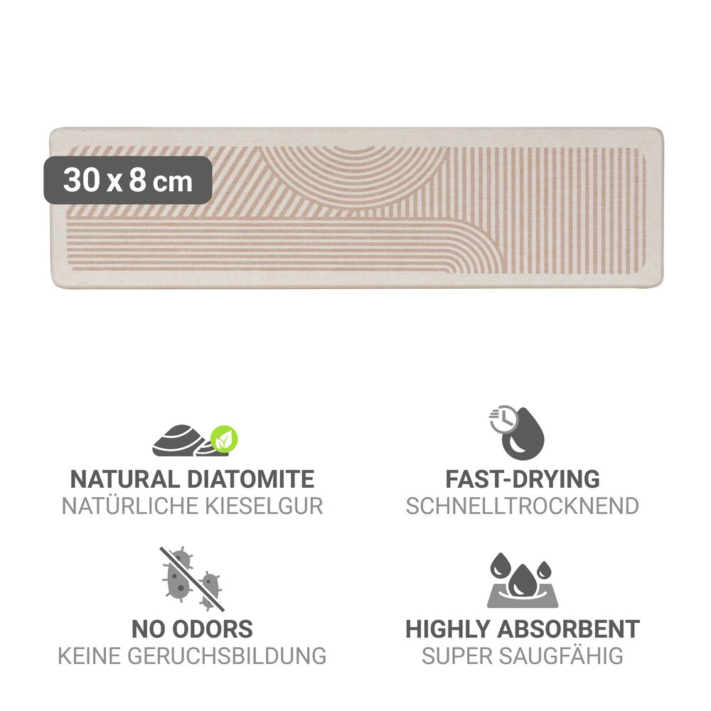Abtropfplatte Mod. Damon, beige, Diatomeenerde, 30x8 cm  inklusive Silikonfüße und Schleifpapier