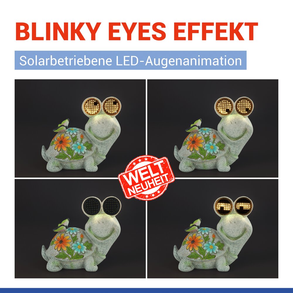 LED Gartenfigur Schildkröte Mod. Blinky Eyes  solarbetriebene Gartendekoration mit leuchtenden Augen