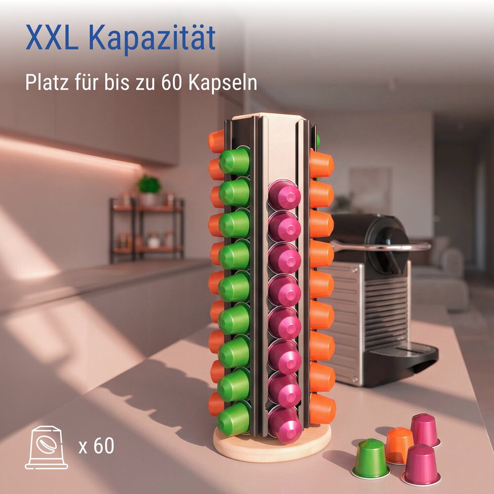 Porte-capsules pour 60 capsules de café, noir  autonome, rotatif à 360°