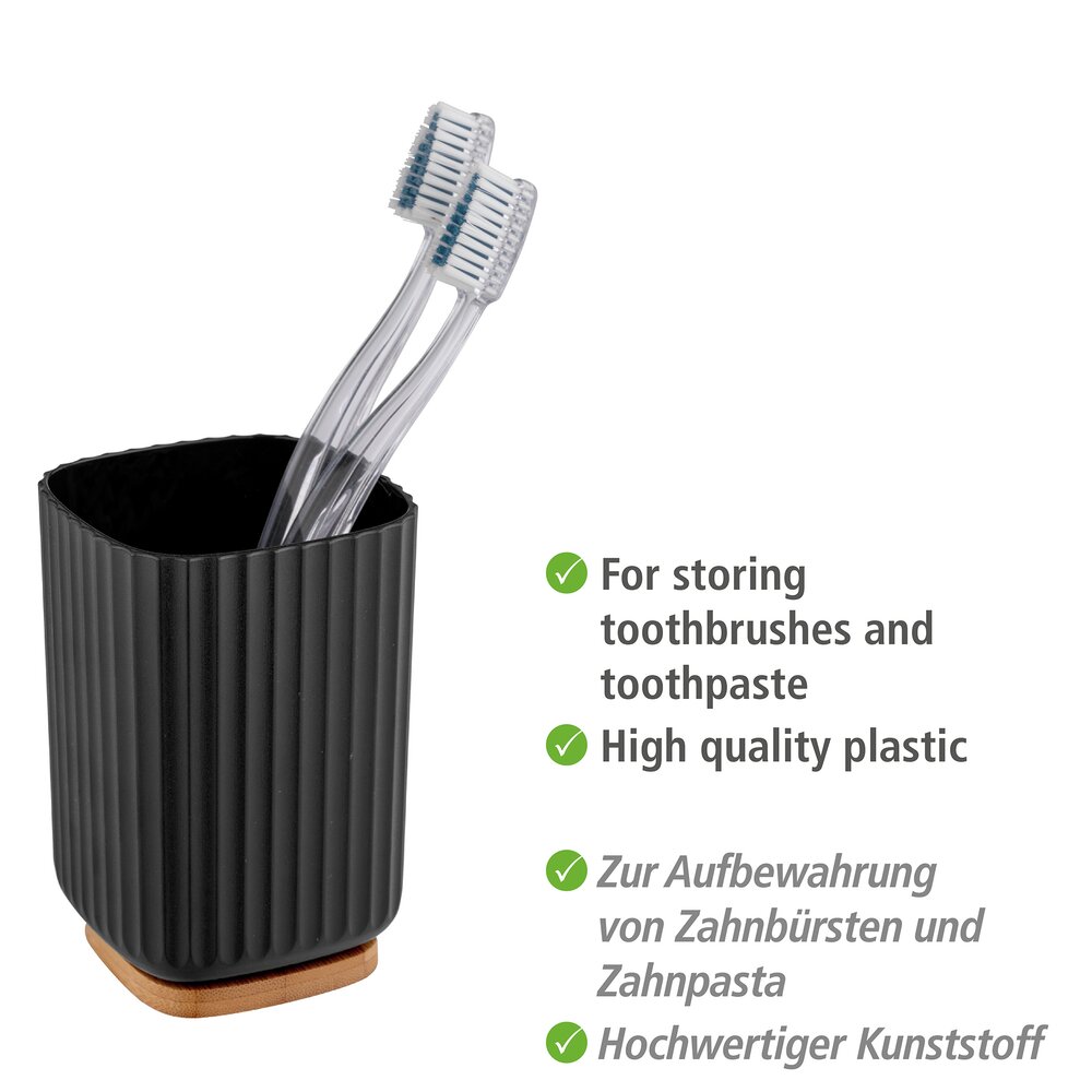 Zahnputzbecher Mod. Rotello Schwarz  Boden aus Bambus