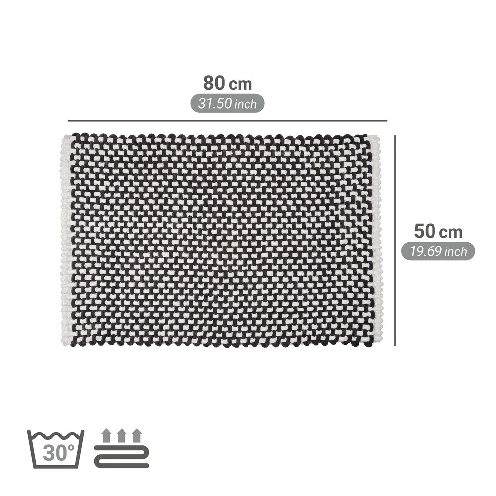 Tapis de bain Mod. Covelo, blanc-anthracite, polyester/coton, 50x80 cm  revêtement antidérapant, séchage rapide