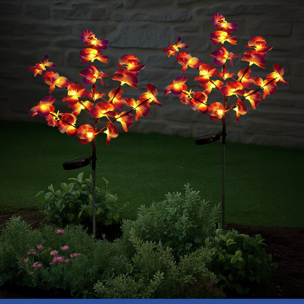 LED Gartenstecker Orchidee Solar, 2er Set  solarbetriebene Gartenbeleuchtung