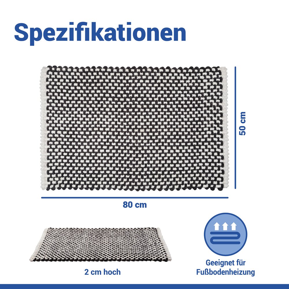 Badteppich Mod. Covelo Weiß-Anthrazit, 50 x 80 cm  rutschfest und waschbar bis 30 °C