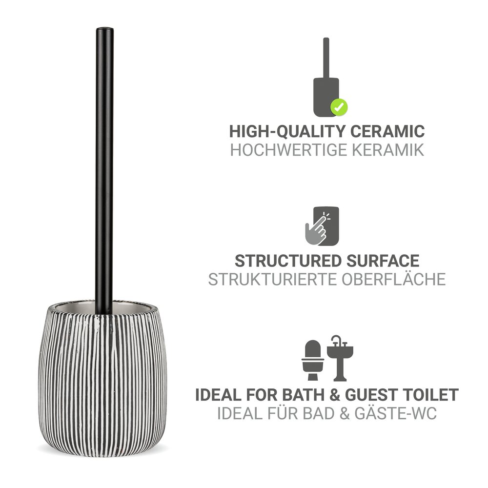 Brosse WC Mod. Pascoli, noir/blanc, céramique, Ø12x38 cm  en acier inoxydable robuste