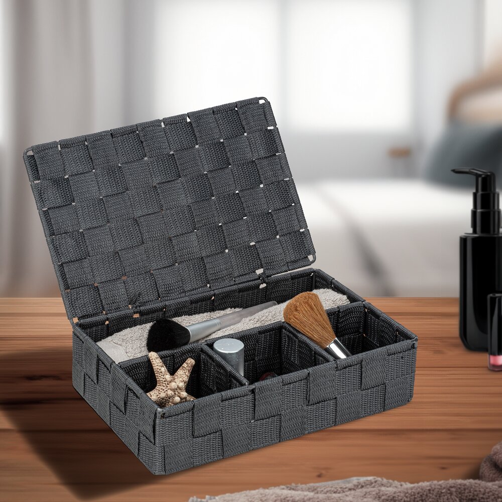 Aufbewahrungskorb mit Deckel Mod. Adria Dunkelgrau Klein  mit 4 Fächern