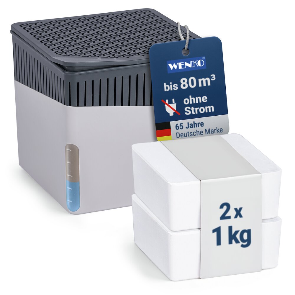 Déshumidificateur d'intérieur Cube Gris 1000 g & recharge  prévient la formation de moisissures et les mauvaises odeurs