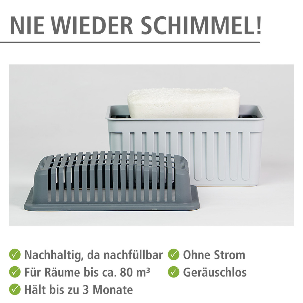 Grauer Luftentfeuchter 1kg mit 3er Set Nachfüllpack  