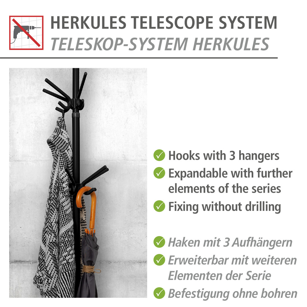 Dreierhaken Mod. Herkules Schwarz  passend zum Teleskop-System Herkules