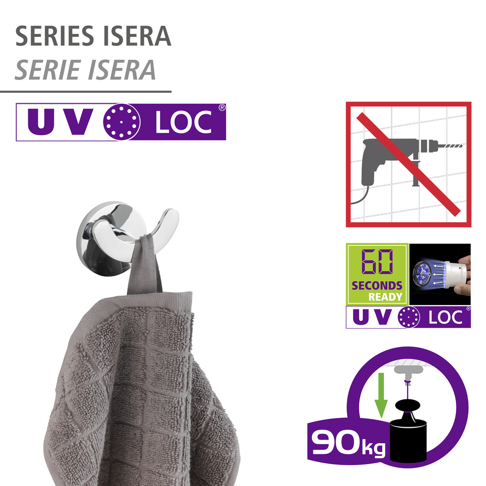 UV-Loc® Wandhaken Duo Mod. Isera  Befestigen ohne Bohren mit innovativem Klebesystem