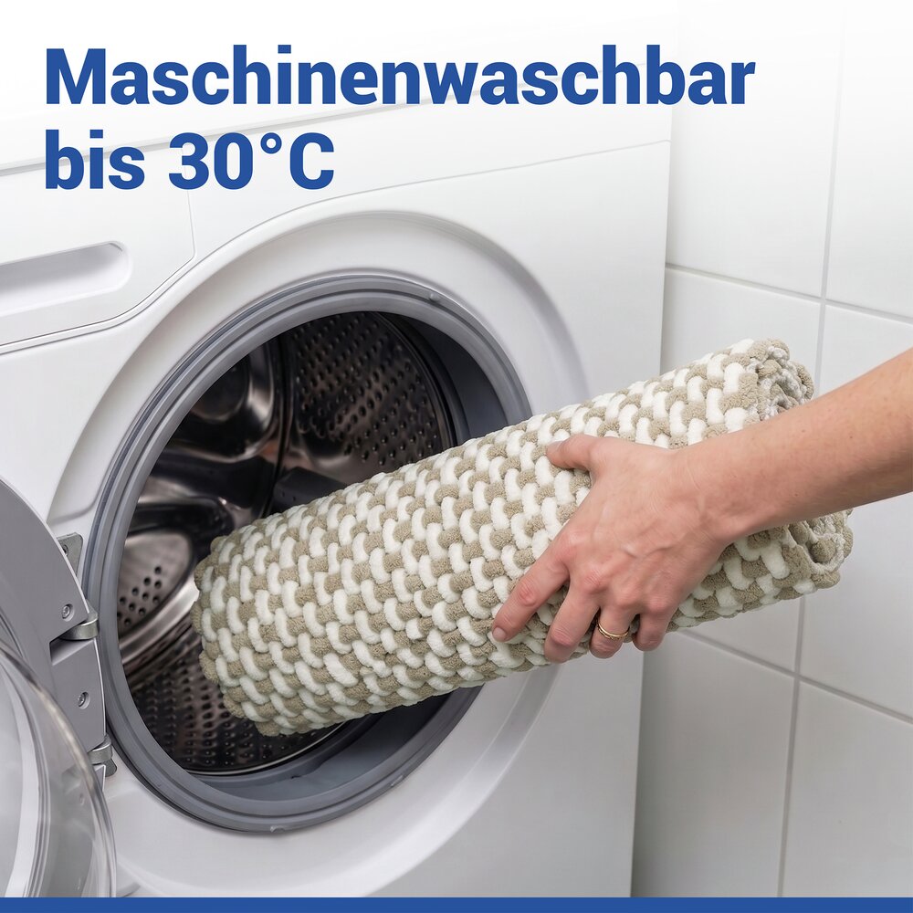 Tapis de bain Mod. Covelo blanc-beige, 50 x 80 cm  antidérapant et lavable jusqu'à 30 °C