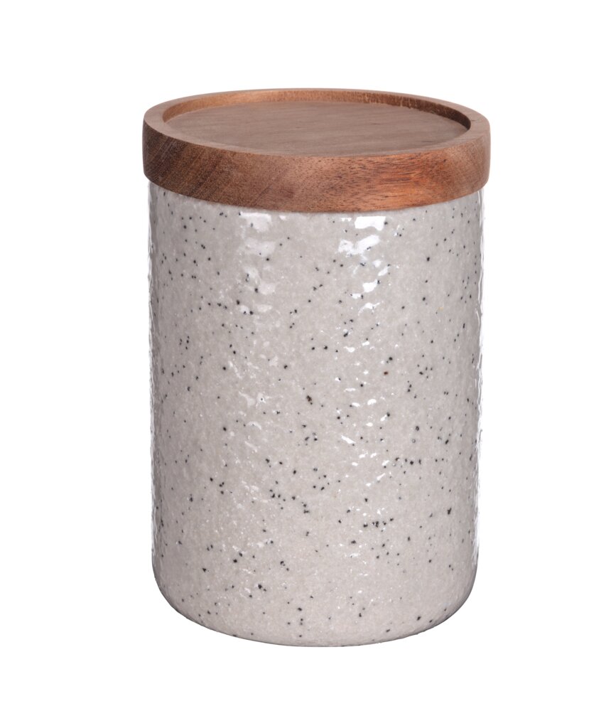 Aufbewahrungsdose Mod. FLINT, grau/natur, Keramik, Akazienholz, 0.6L, Ø10x15cm  mit Holzdeckel und Silikondichtung