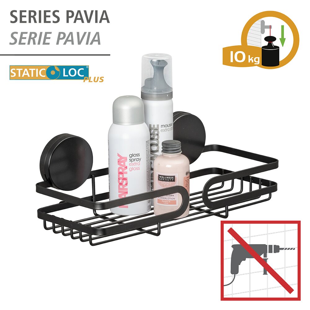 Etagère de douche mural, solution sans perçage, innovation "Static Loc Plus", Pavia, Noir  solution sans perçage, innovation "Static Loc Plus"