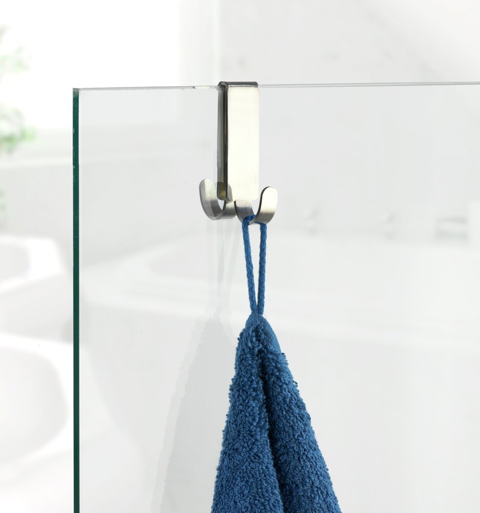 Crochet double de paroi de douche Vieste  acier inox, mat