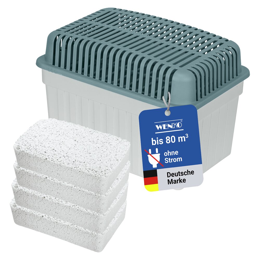 Luftentfeuchter 1 kg Grau, inkl. 3 Nachfüller  für Räume bis 80 m³